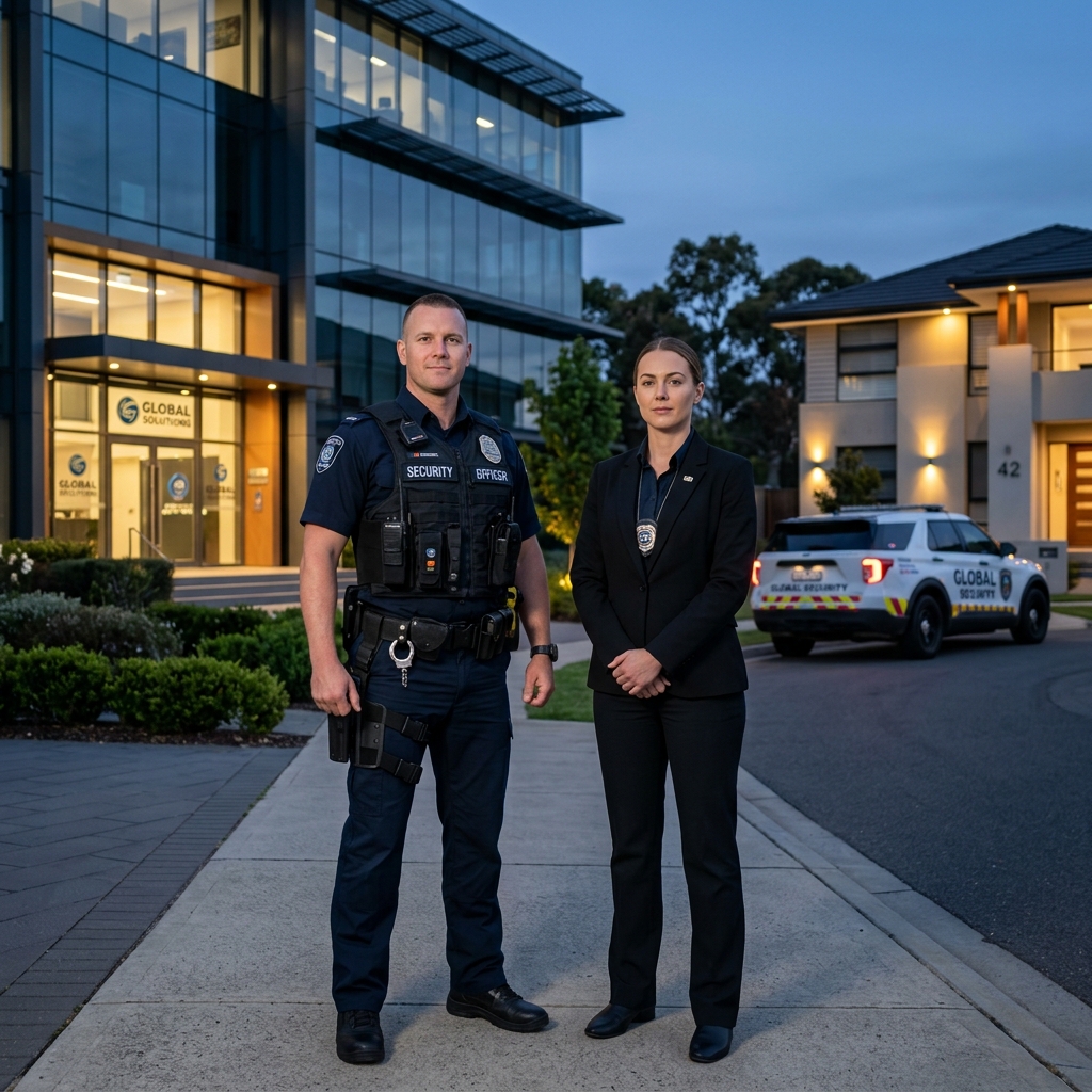 Texas licensed armed and unarmed security guards standing watch outside a facility